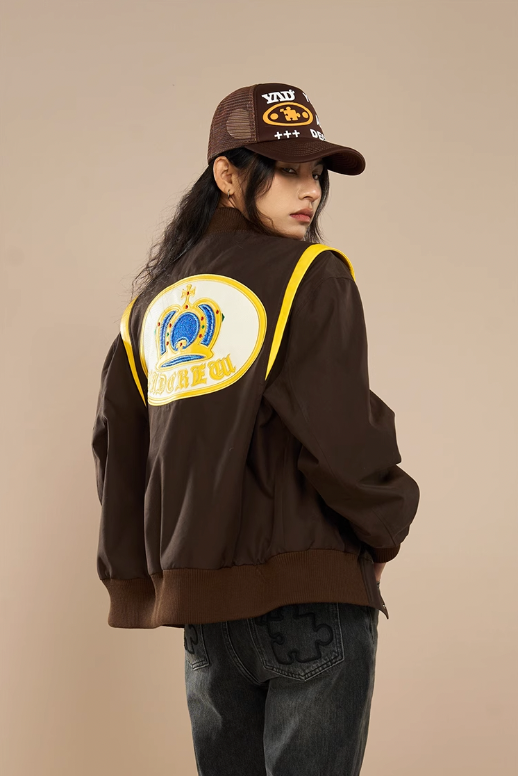 Regal Crown Embroidered Baseball Jacket - chiclara