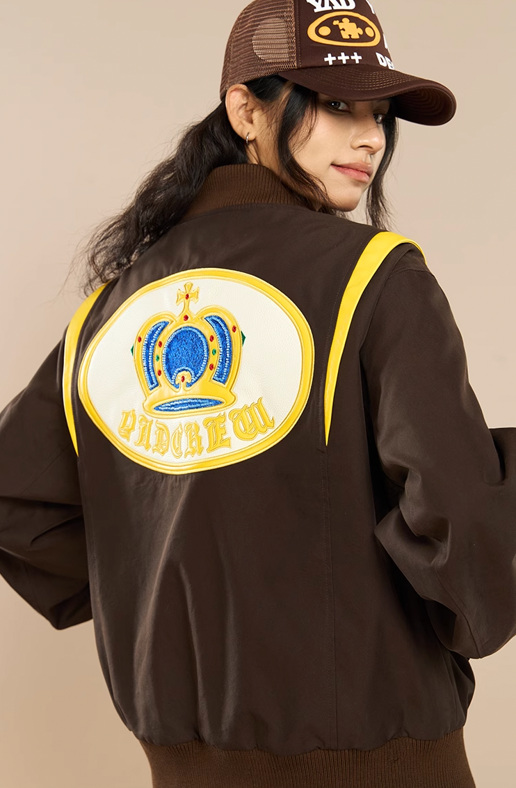 Regal Crown Embroidered Baseball Jacket - chiclara