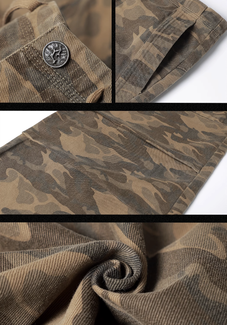 Camouflage Pleated Paratrooper Work Pants - chiclara