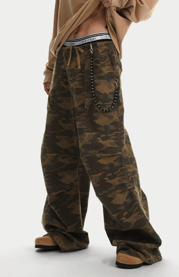 Camouflage Pleated Paratrooper Work Pants - chiclara