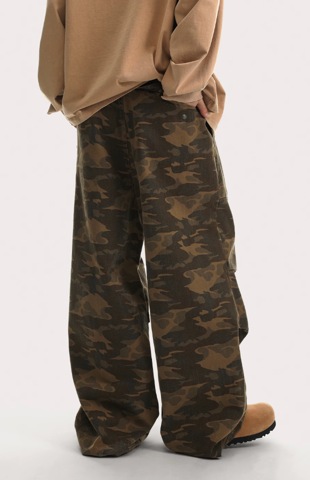 Camouflage Pleated Paratrooper Work Pants - chiclara