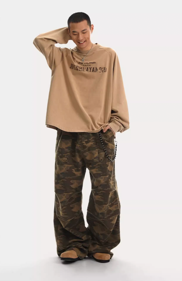 Camouflage Pleated Paratrooper Work Pants - chiclara