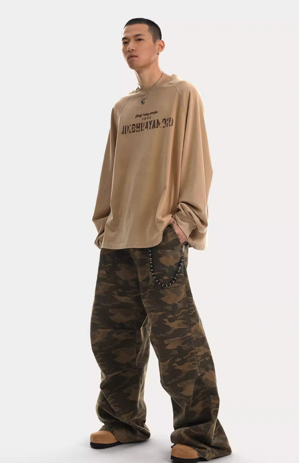 Camouflage Pleated Paratrooper Work Pants - chiclara
