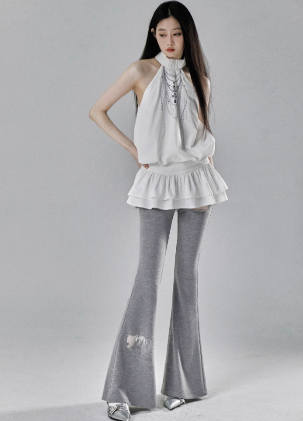 Set de vestidos y pantalones cortos en cascada etérea
