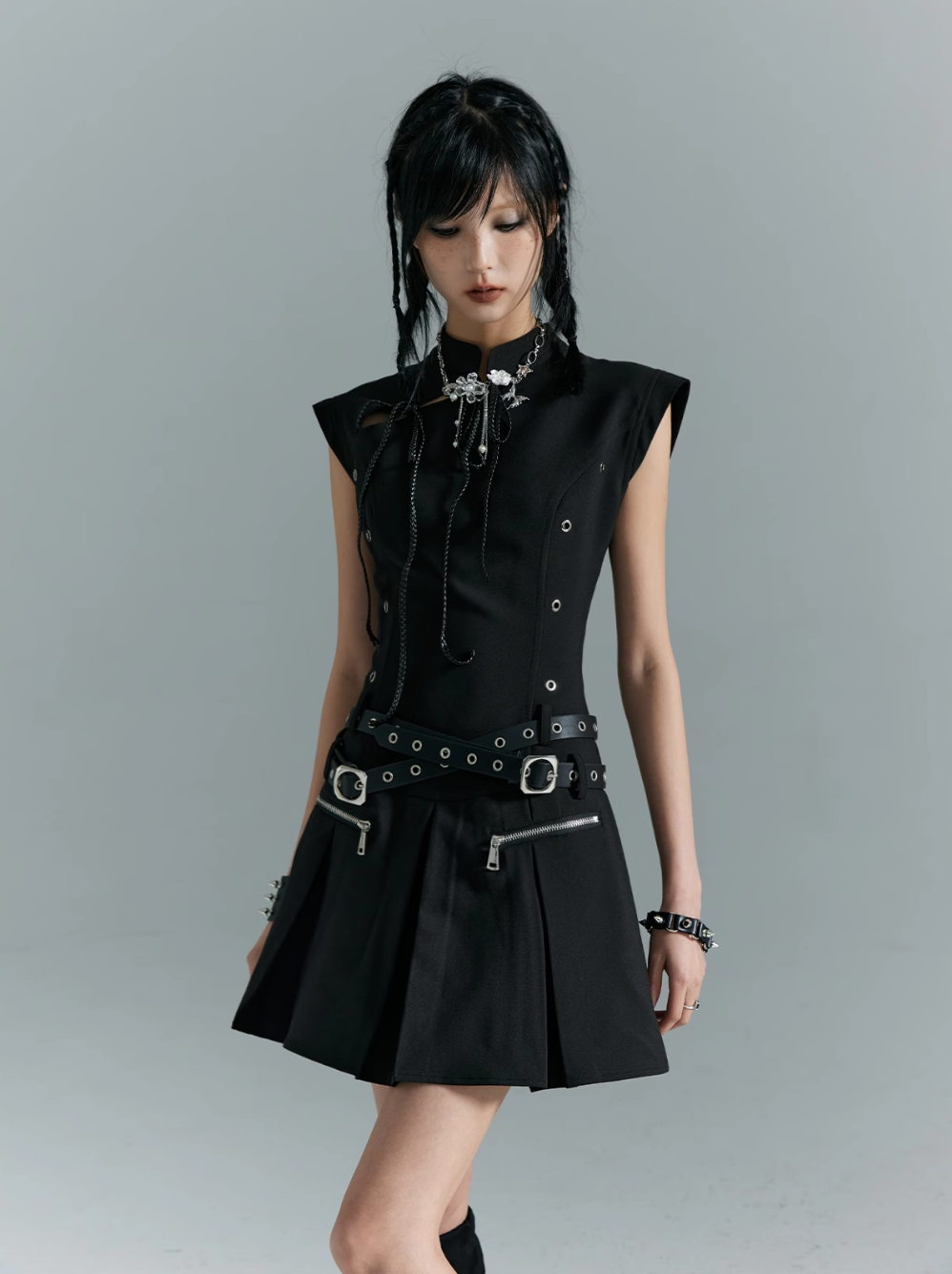 Black Gothic Punk Mini Dress | Chiclara Black Gothic Punk Mini Dress | Chiclara