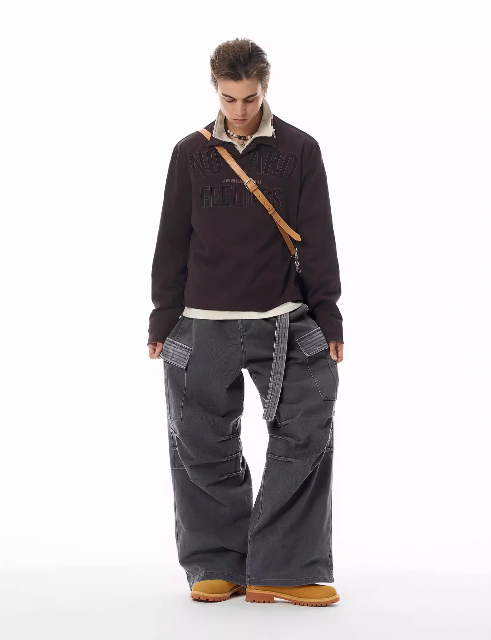 Jhyq contraste couleur pantalon de cargaison baggy plissé