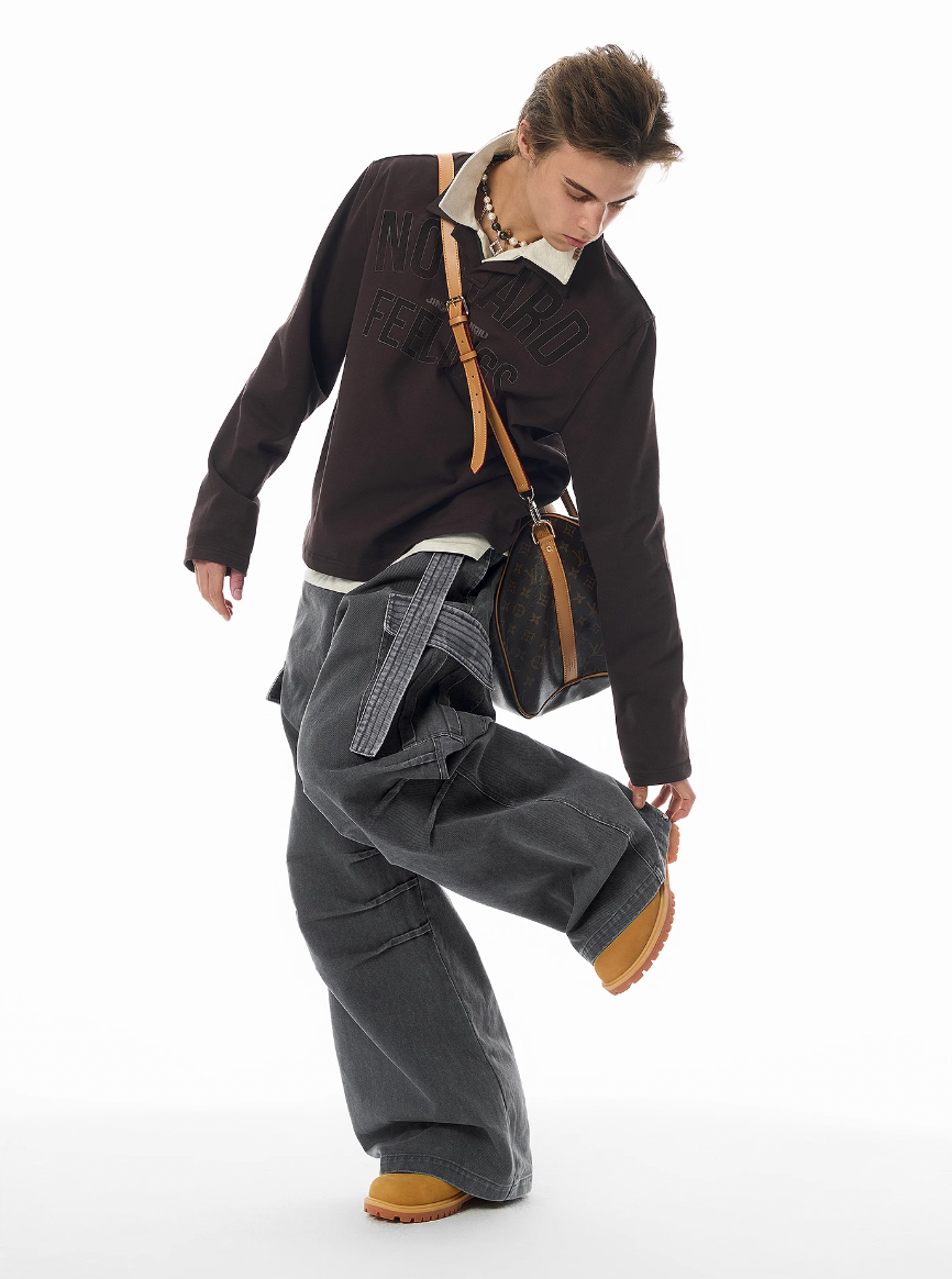 Jhyq contraste couleur pantalon de cargaison baggy plissé