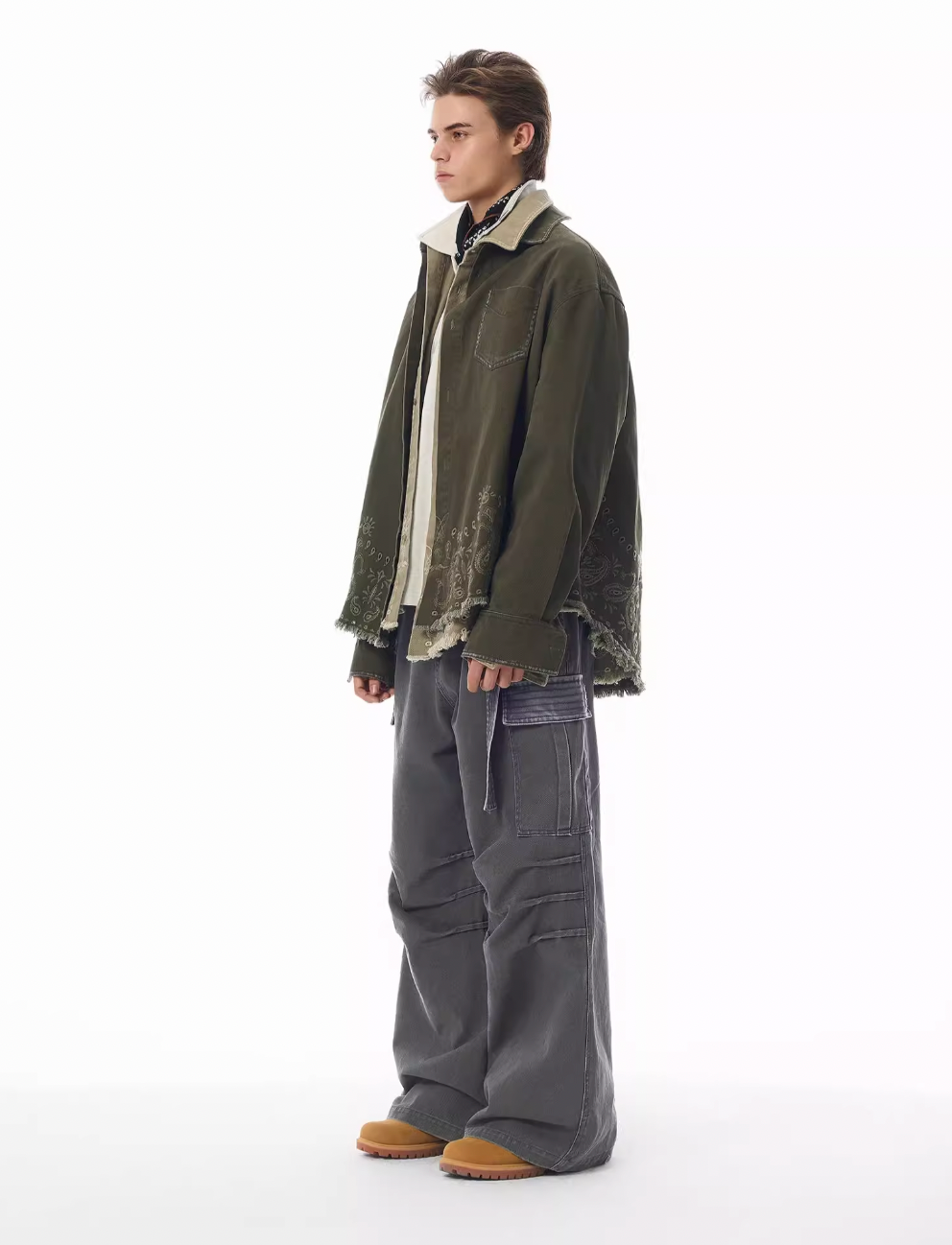 Jhyq contraste couleur pantalon de cargaison baggy plissé