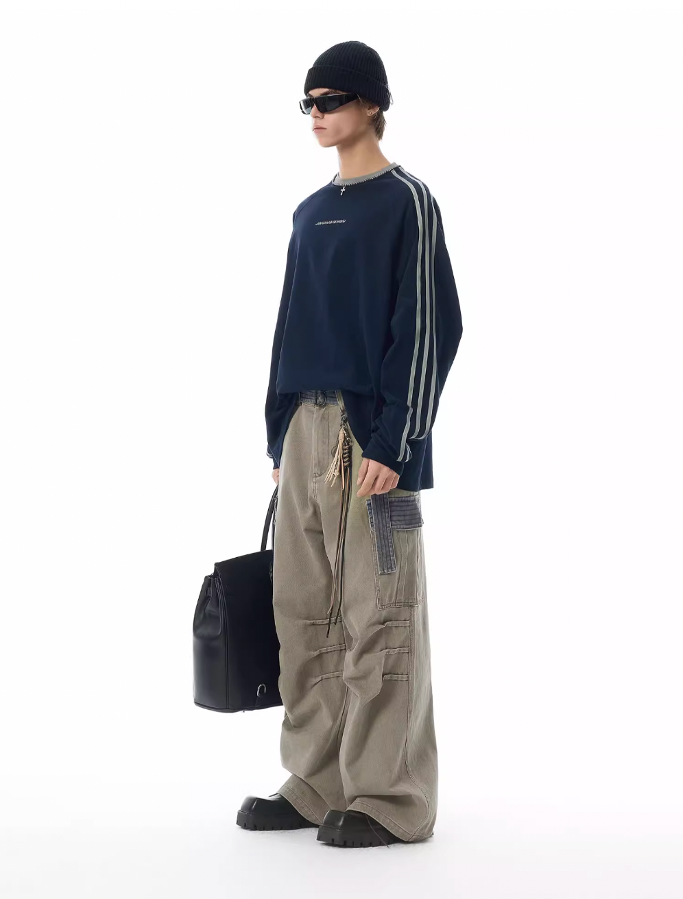Jhyq contraste couleur pantalon de cargaison baggy plissé