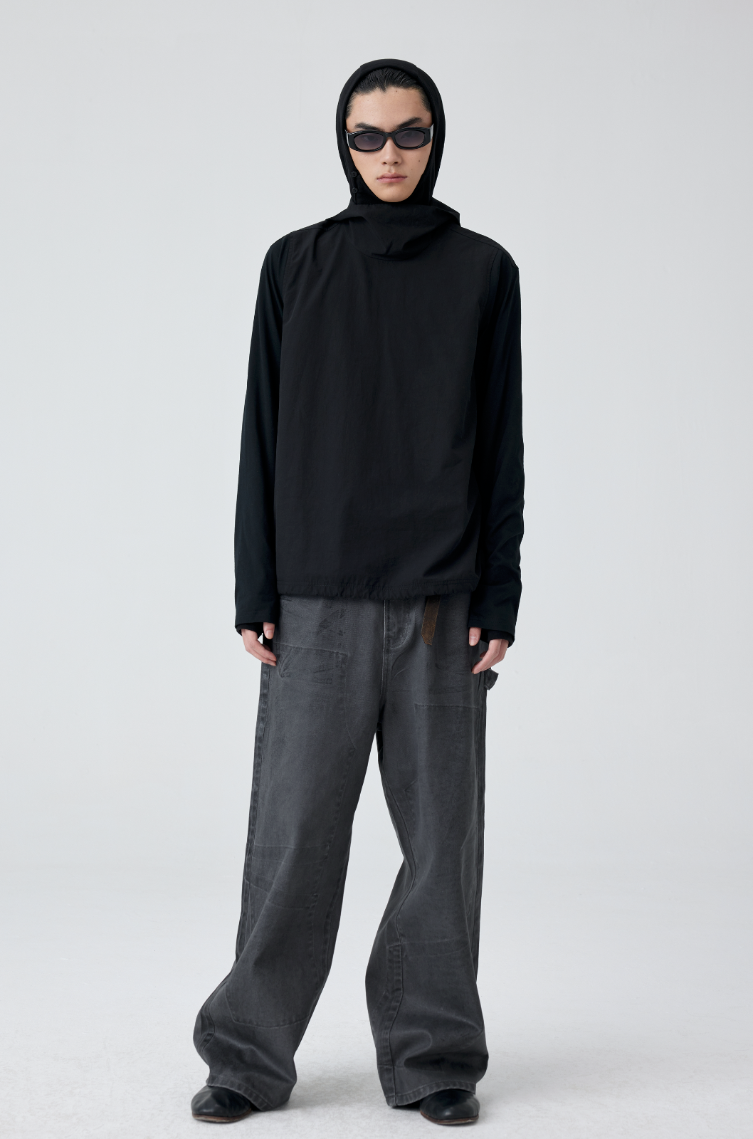 와이드 레그 패턴 워시드 데님 팬츠