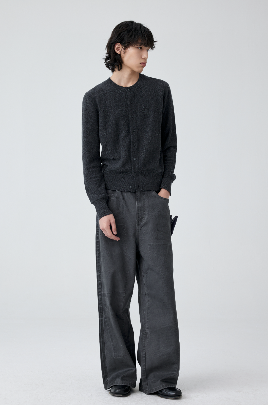 와이드 레그 패턴 워시드 데님 팬츠