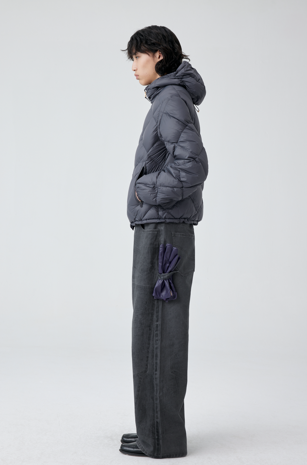 와이드 레그 패턴 워시드 데님 팬츠