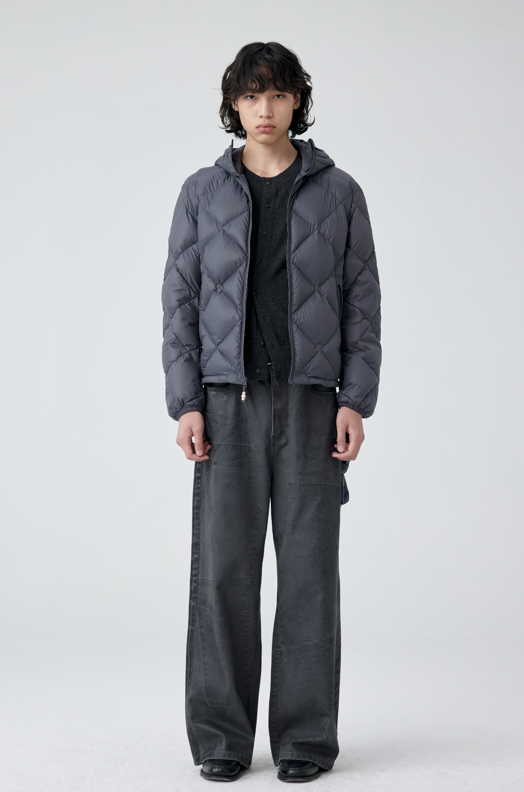 와이드 레그 패턴 워시드 데님 팬츠