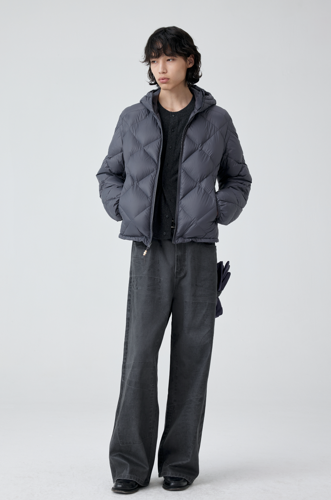 와이드 레그 패턴 워시드 데님 팬츠