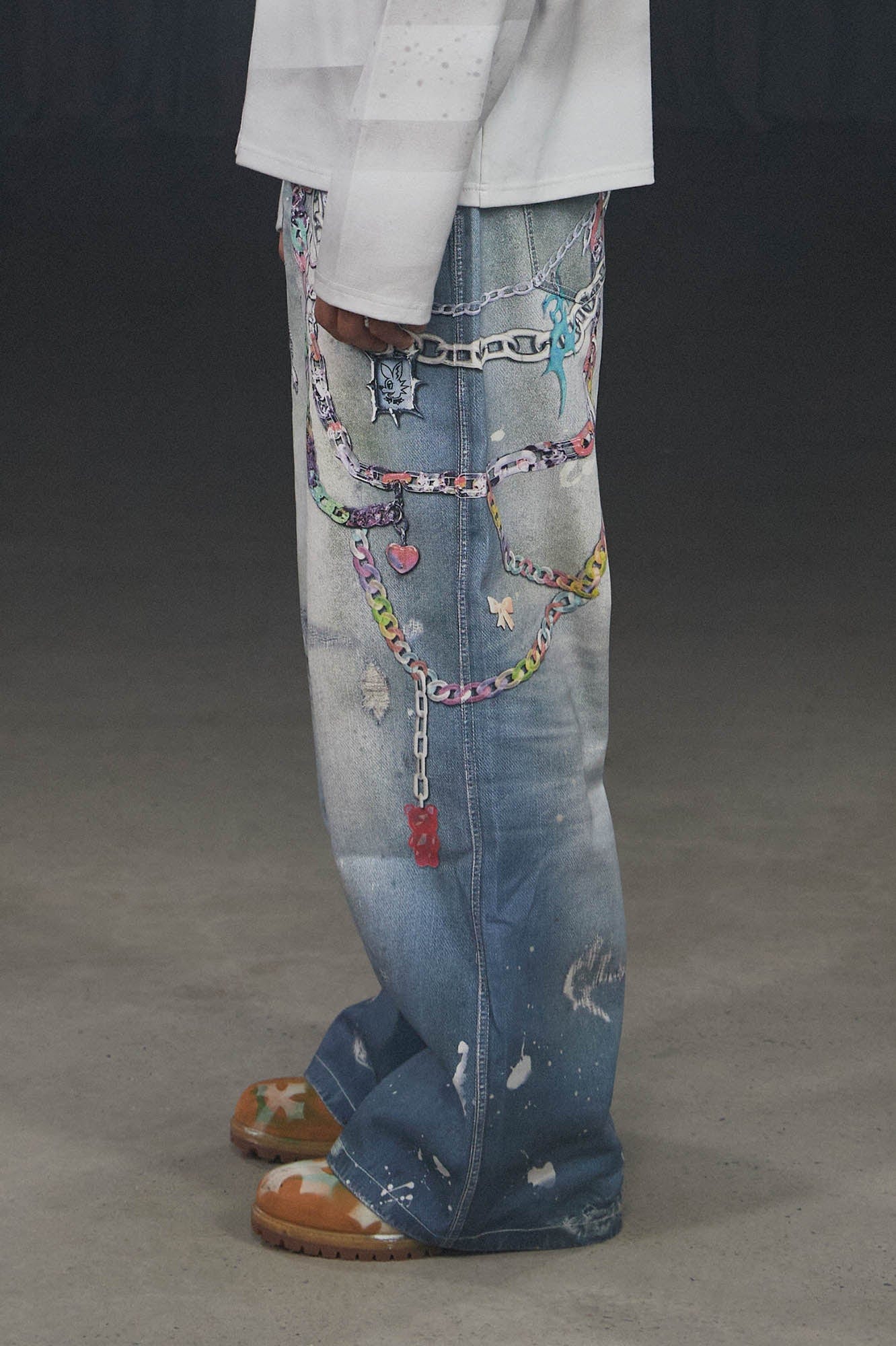 Jeans de pierna ancha de la cadena kawaii