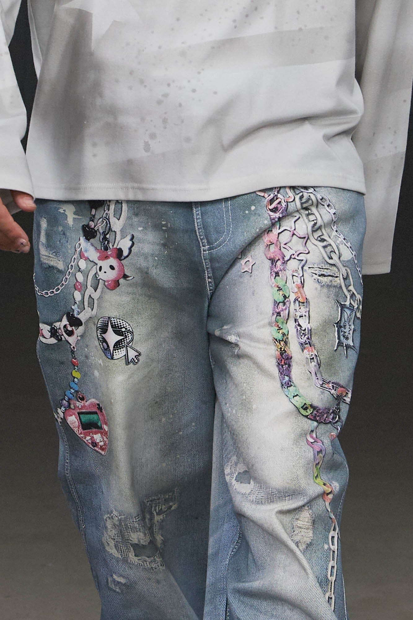 Jeans de pierna ancha de la cadena kawaii