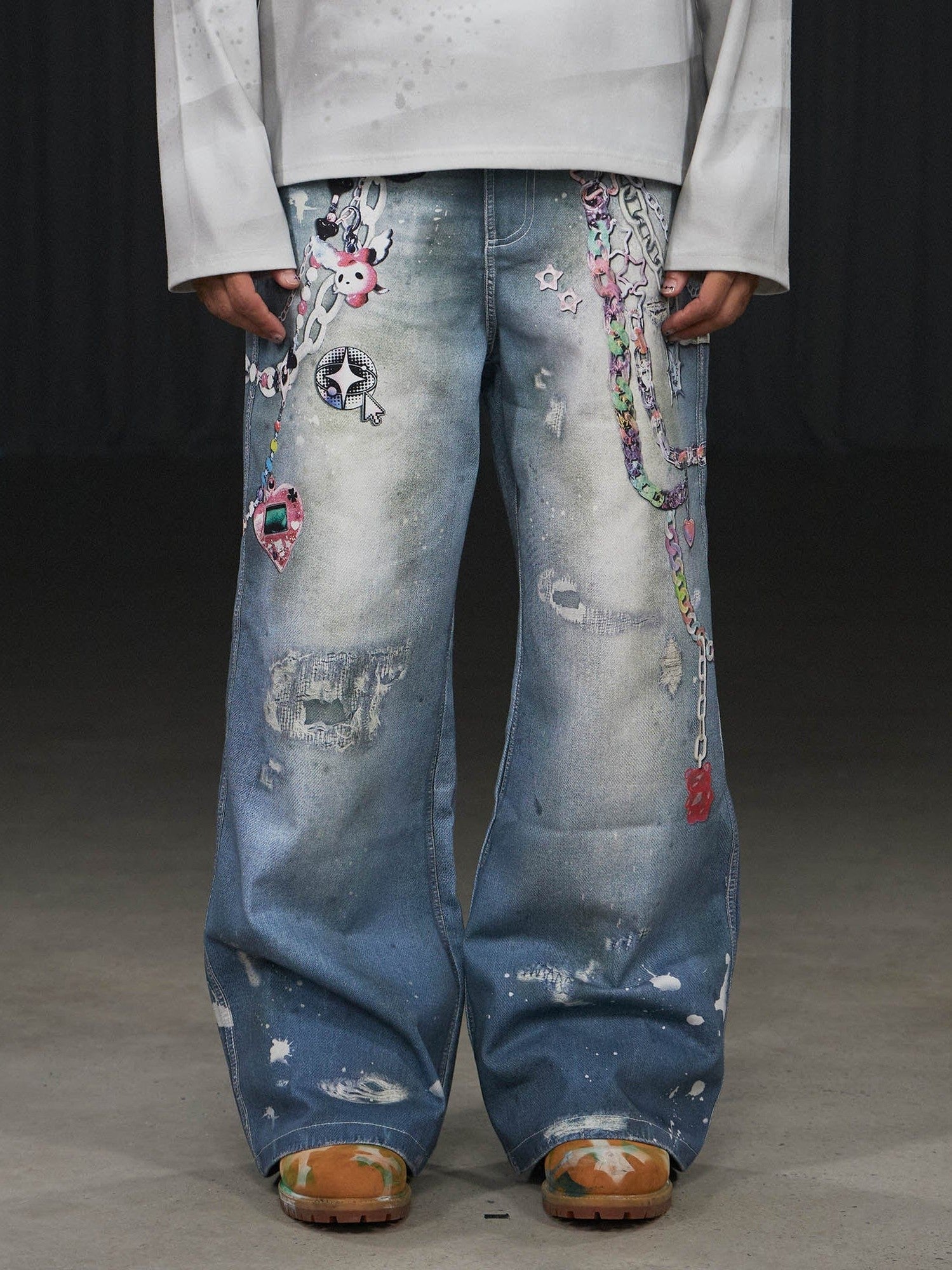 Jeans de pierna ancha de la cadena kawaii