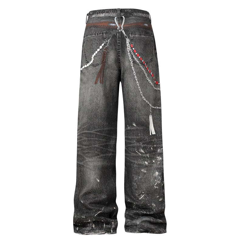 3D Chain Print Vintage Jeans