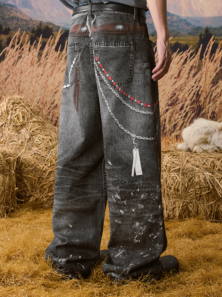 3D Chain Print Vintage Jeans