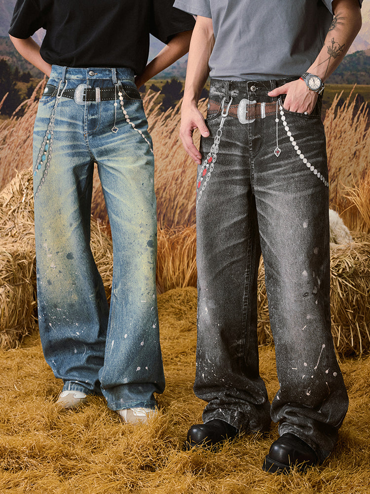 3D Chain Print Vintage Jeans