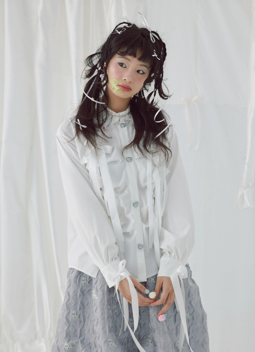White Fringe Ribbon Button Up Shirt