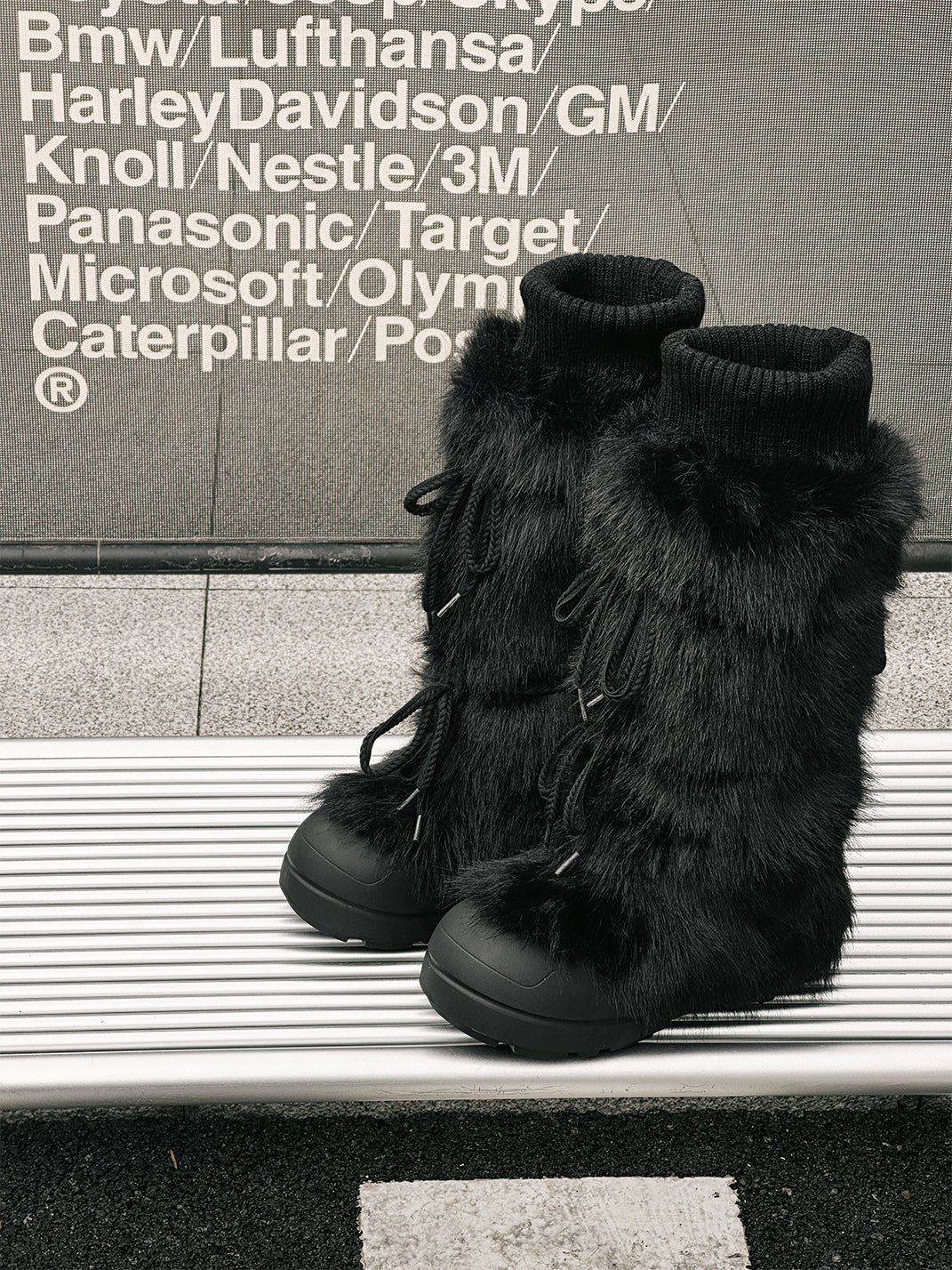 Black Plush-Lined Tall Platform Boots