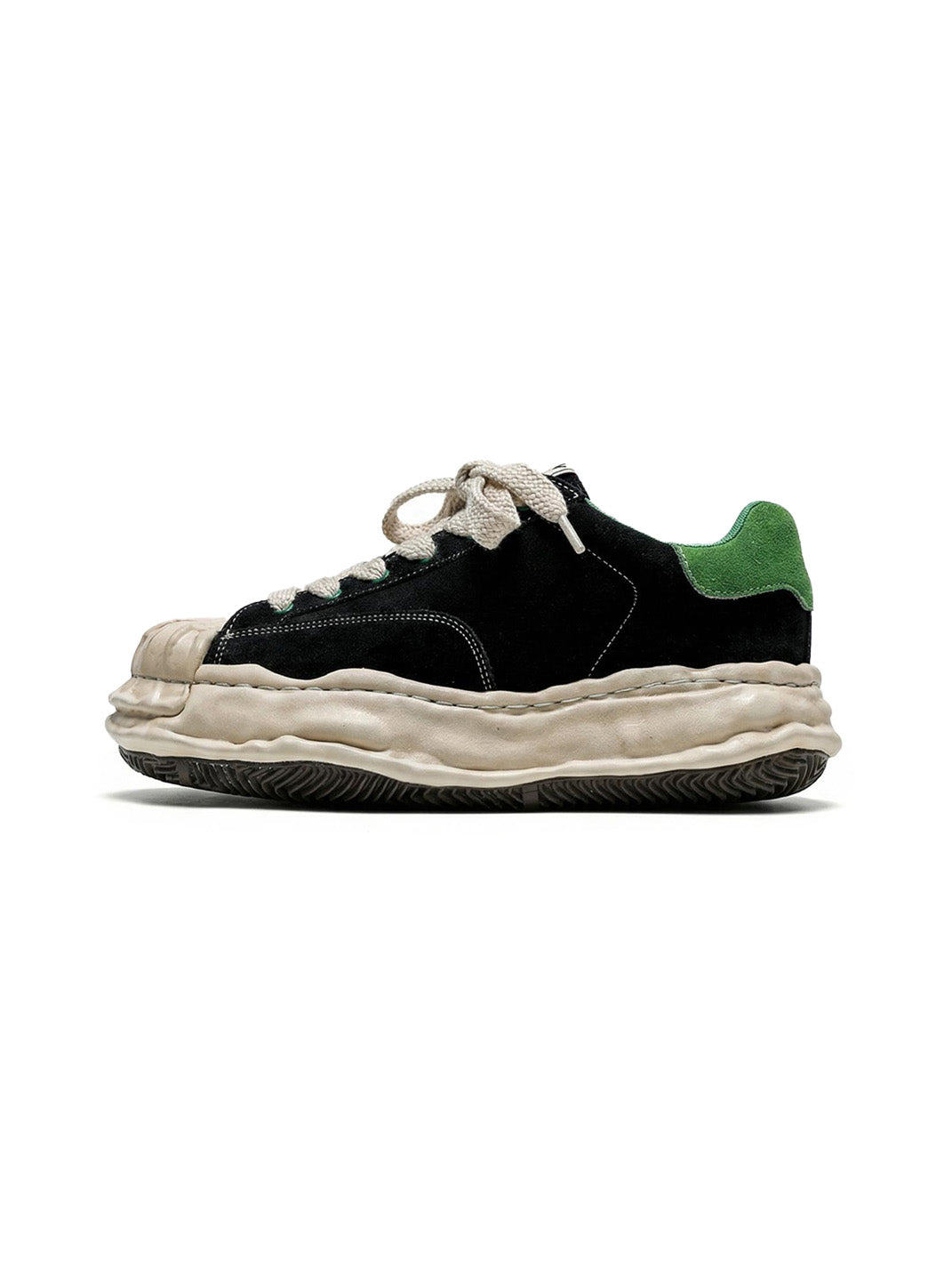 Black & Green Wavy Sole Shell-Toe Sneakers