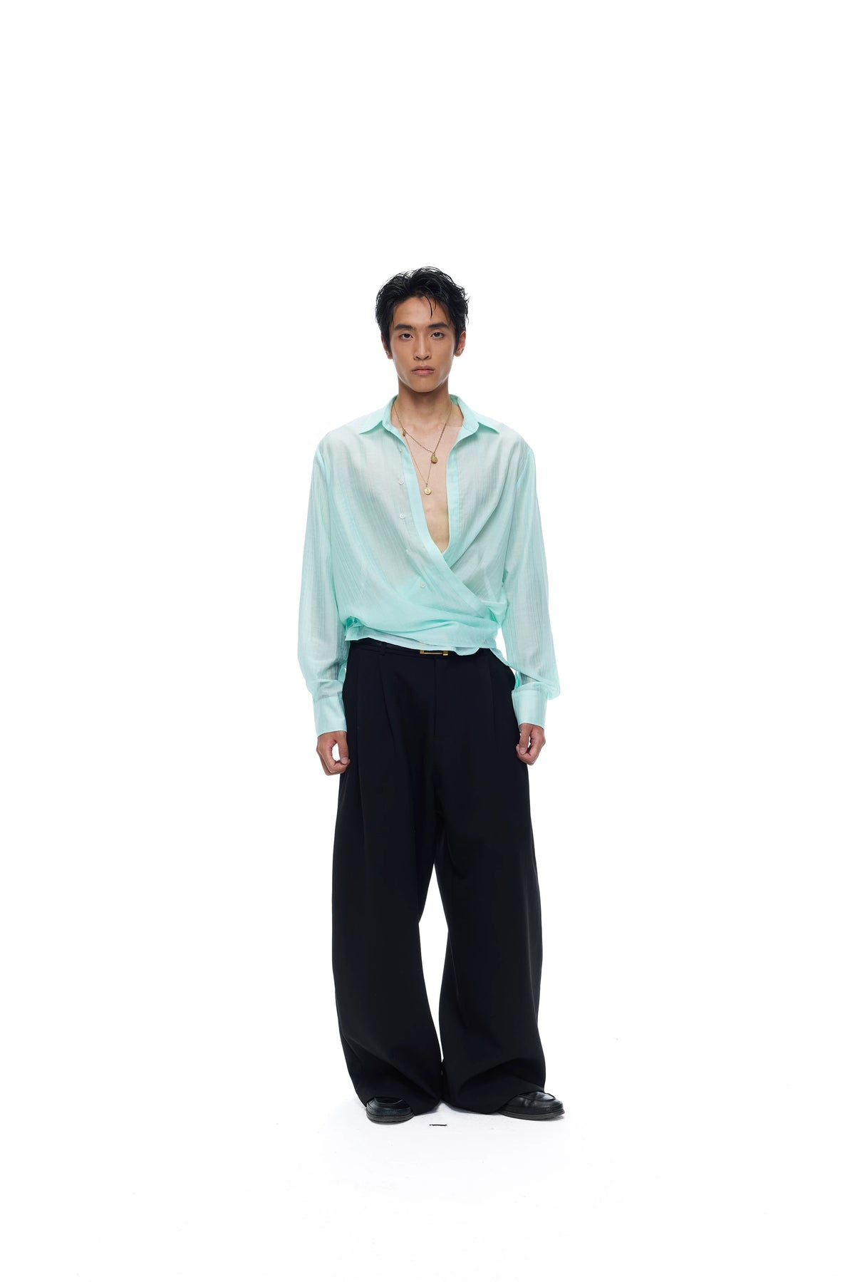 Semi-Sheer Textured Tie-Waist Shirt product view 3