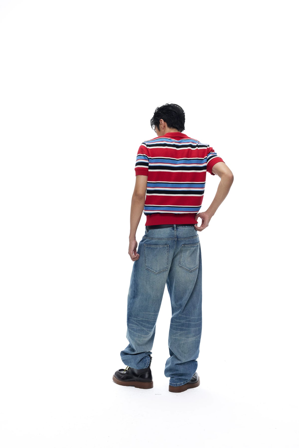 Red-Stripe Cotton Knit Polo Shirt product view 4