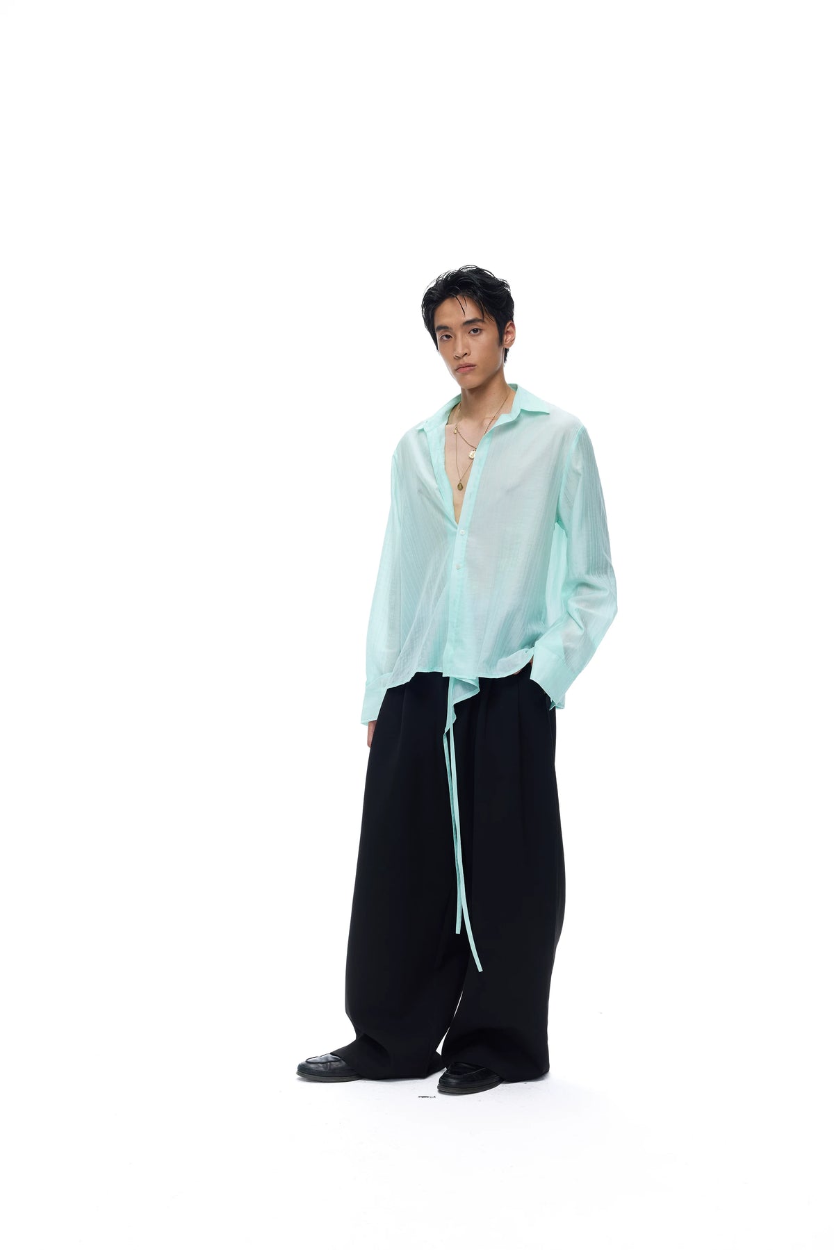 Semi-Sheer Textured Tie-Waist Shirt product view 5