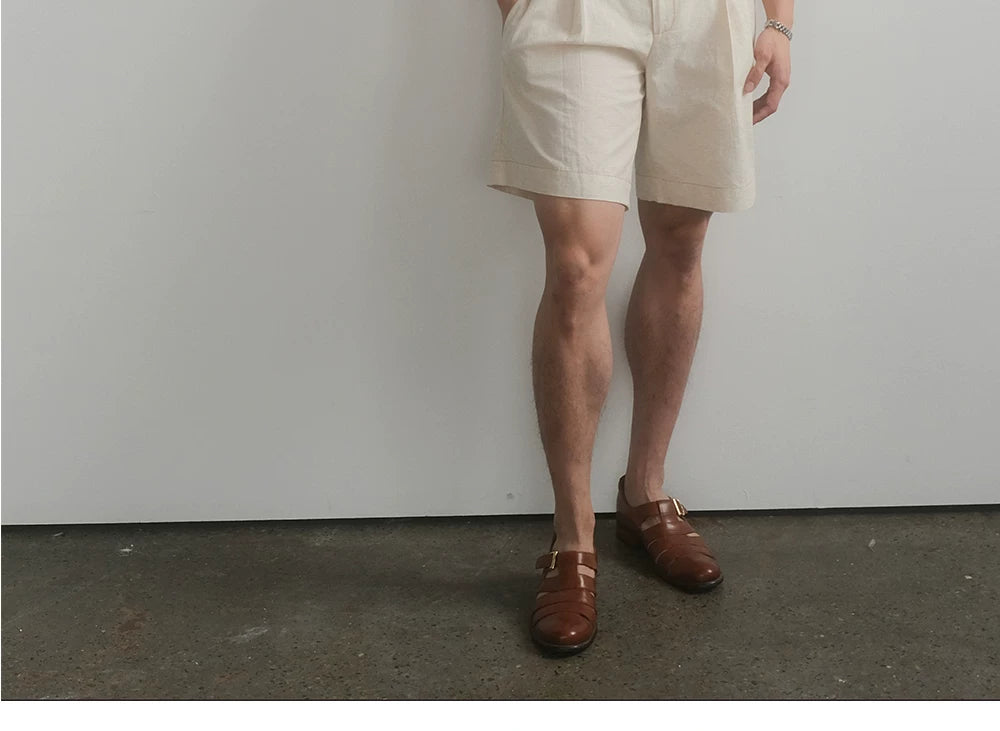 Cross-Waist Linen-Blend Pleated Shorts product view 5