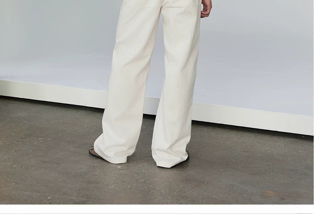 White Slub-Texture Relaxed Straight Jeans product view 6