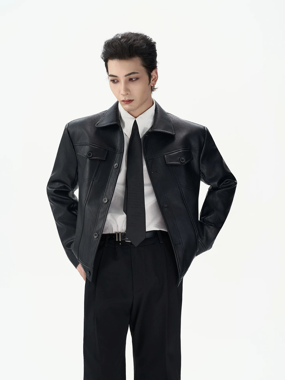 Red-Lined Sculpted Faux-Leather Jacket product view 6