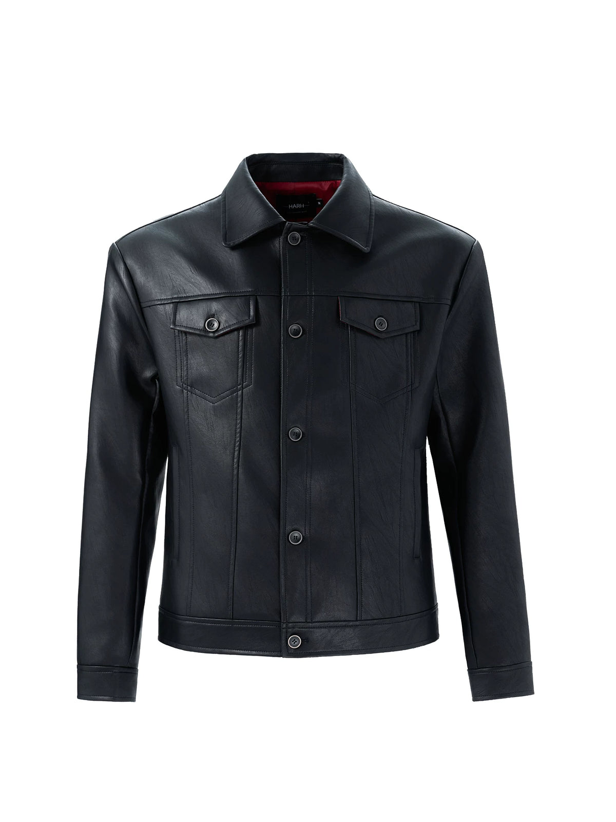 Red-Lined Sculpted Faux-Leather Jacket product view 1