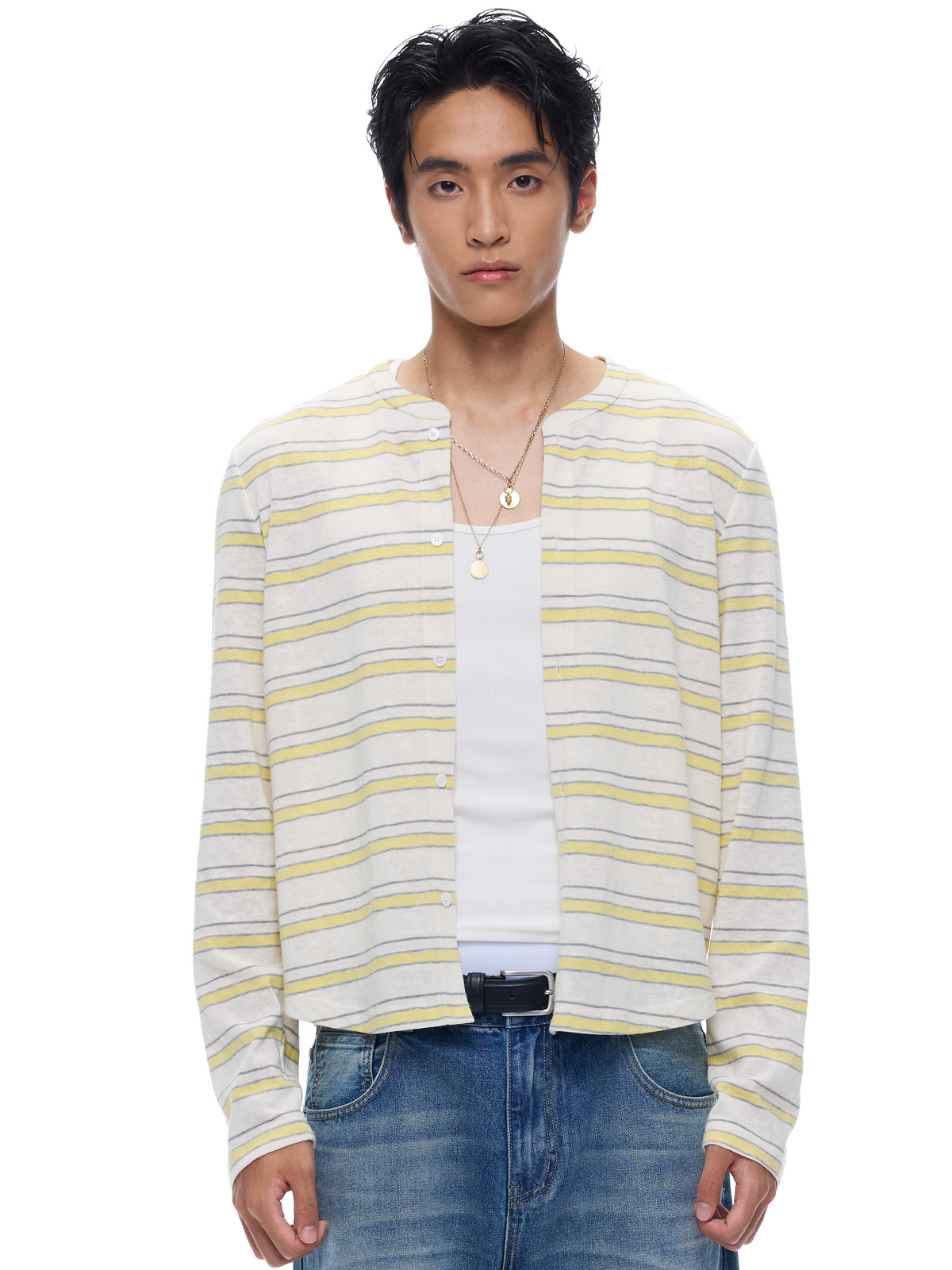 Pastel-Stripe Cropped Cotton-Blend Cardigan product view 2