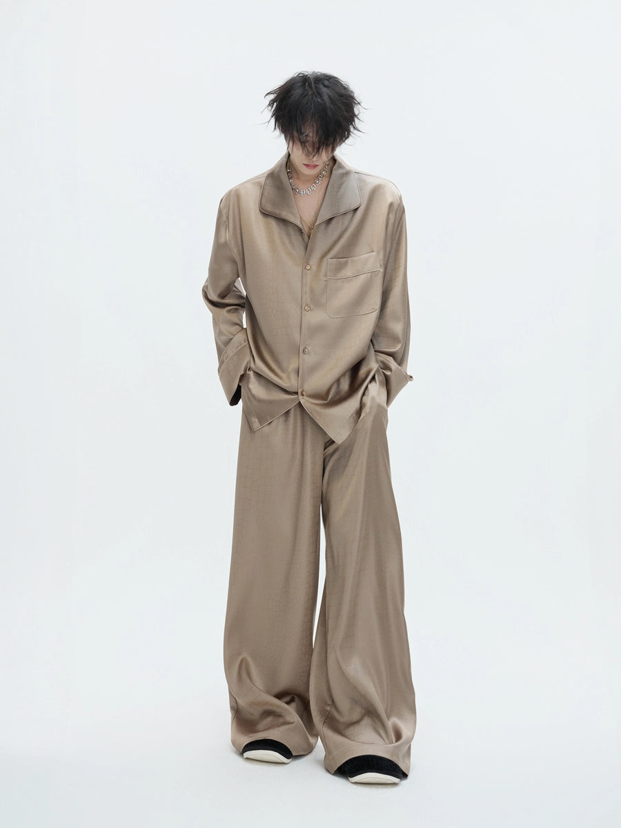 Satin-Finish Shirt and Wide-Leg Pajama Set product view 1