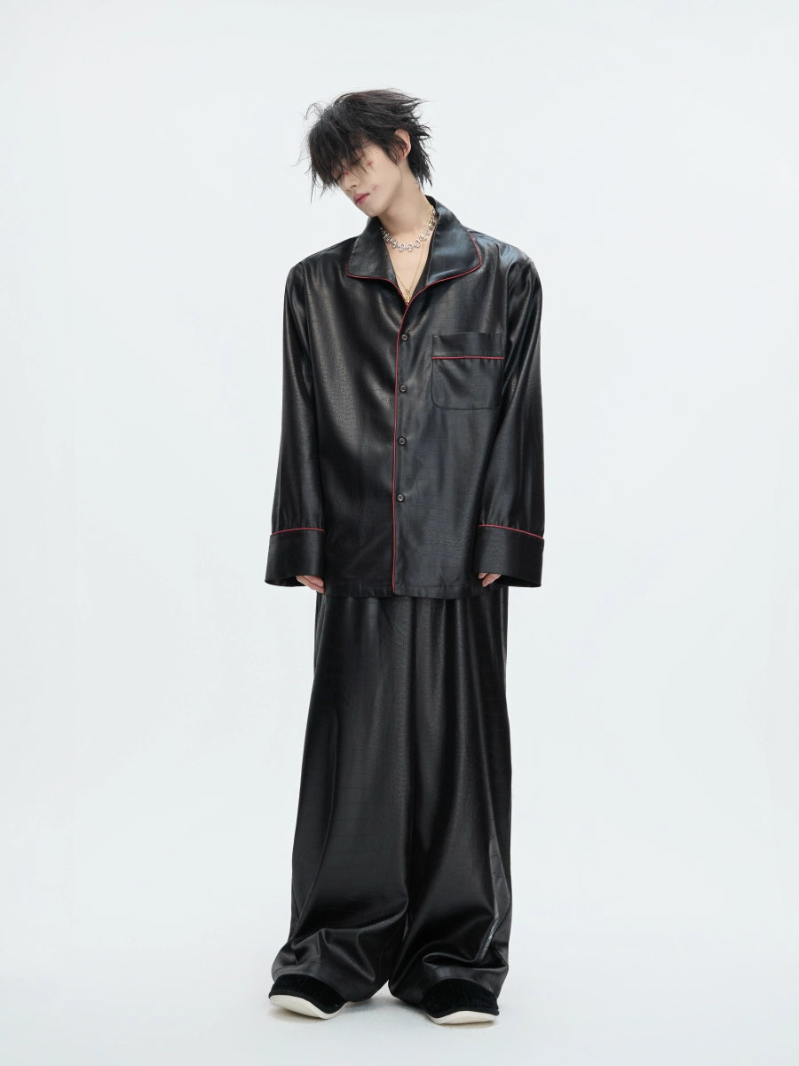 Satin-Finish Shirt and Wide-Leg Pajama Set product view 2