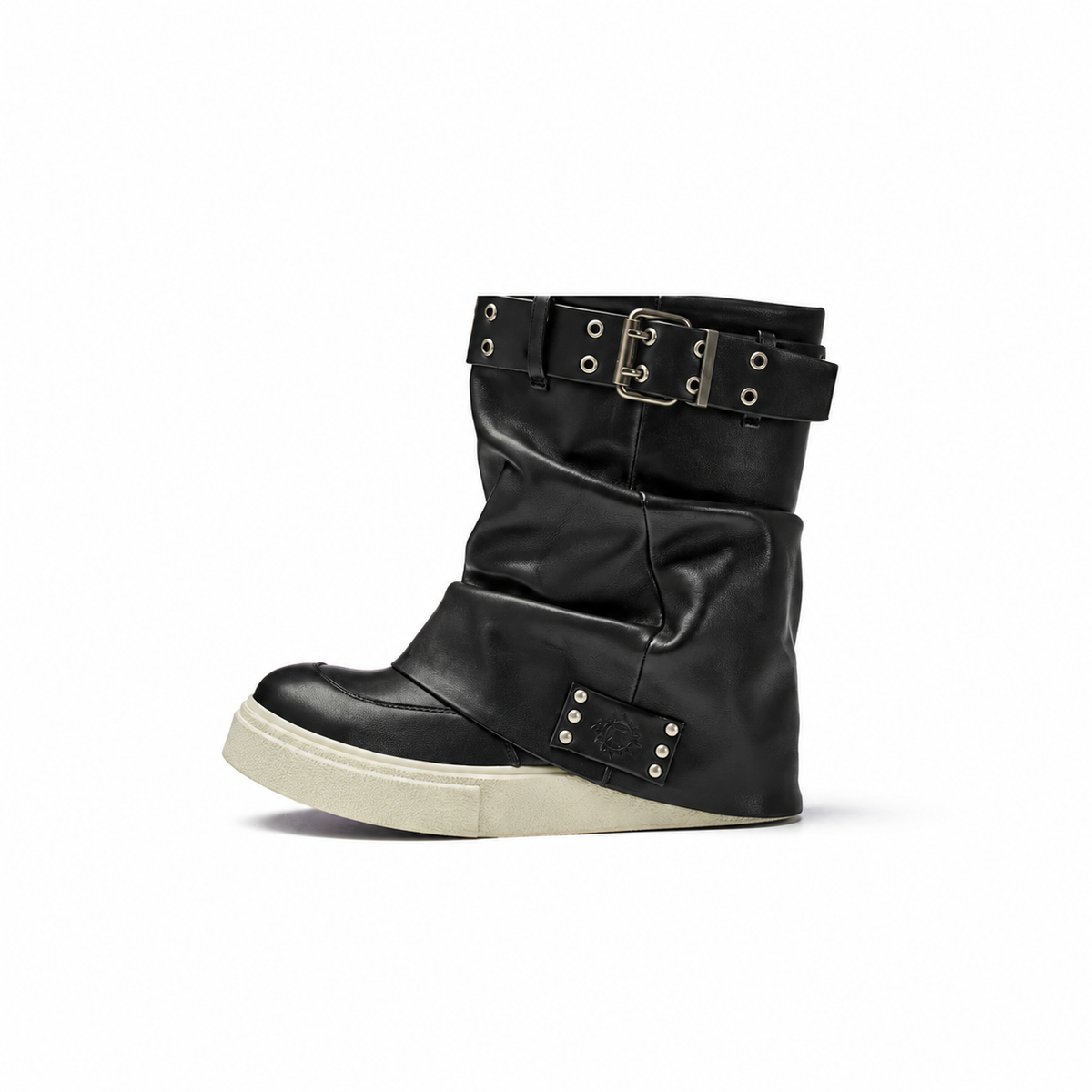 Buckle-Cuff Slouch Leather Boots product view 1