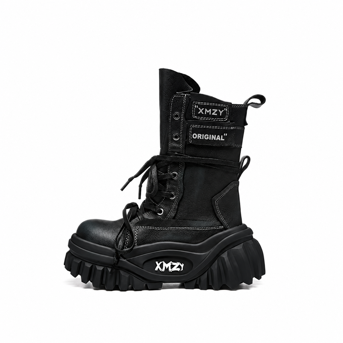 Lace-Up Lugged Platform Leather Boots product view 1