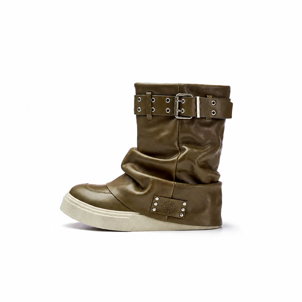 Buckle-Cuff Slouch Leather Boots product view 2
