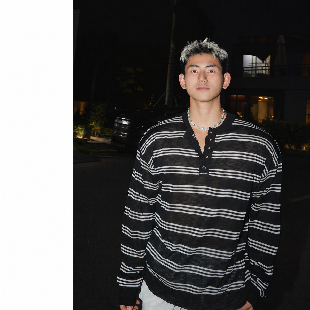 Island-Stripe Relaxed Henley Top product view 2