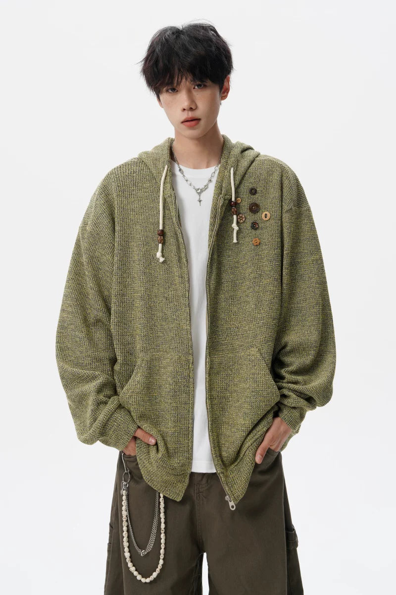 Button-Trim Hooded Knit Cardigan product view 5