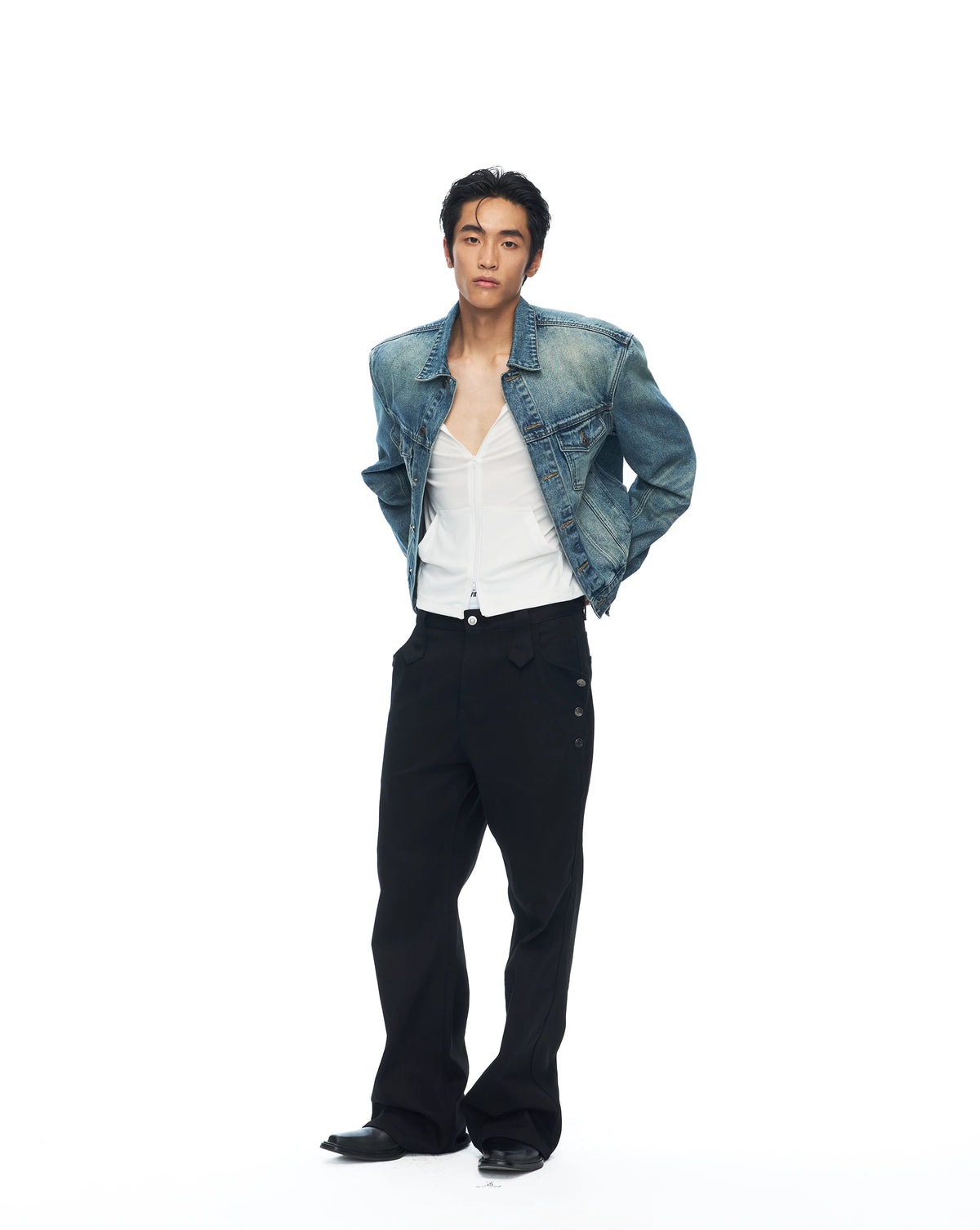 Vintage-Wash Cropped Denim Jacket product view 4