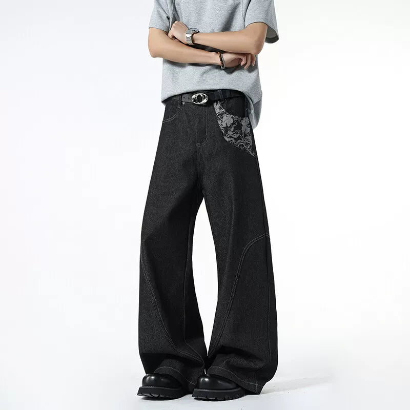 Snake-Print Curved Baggy Jeans product view 4