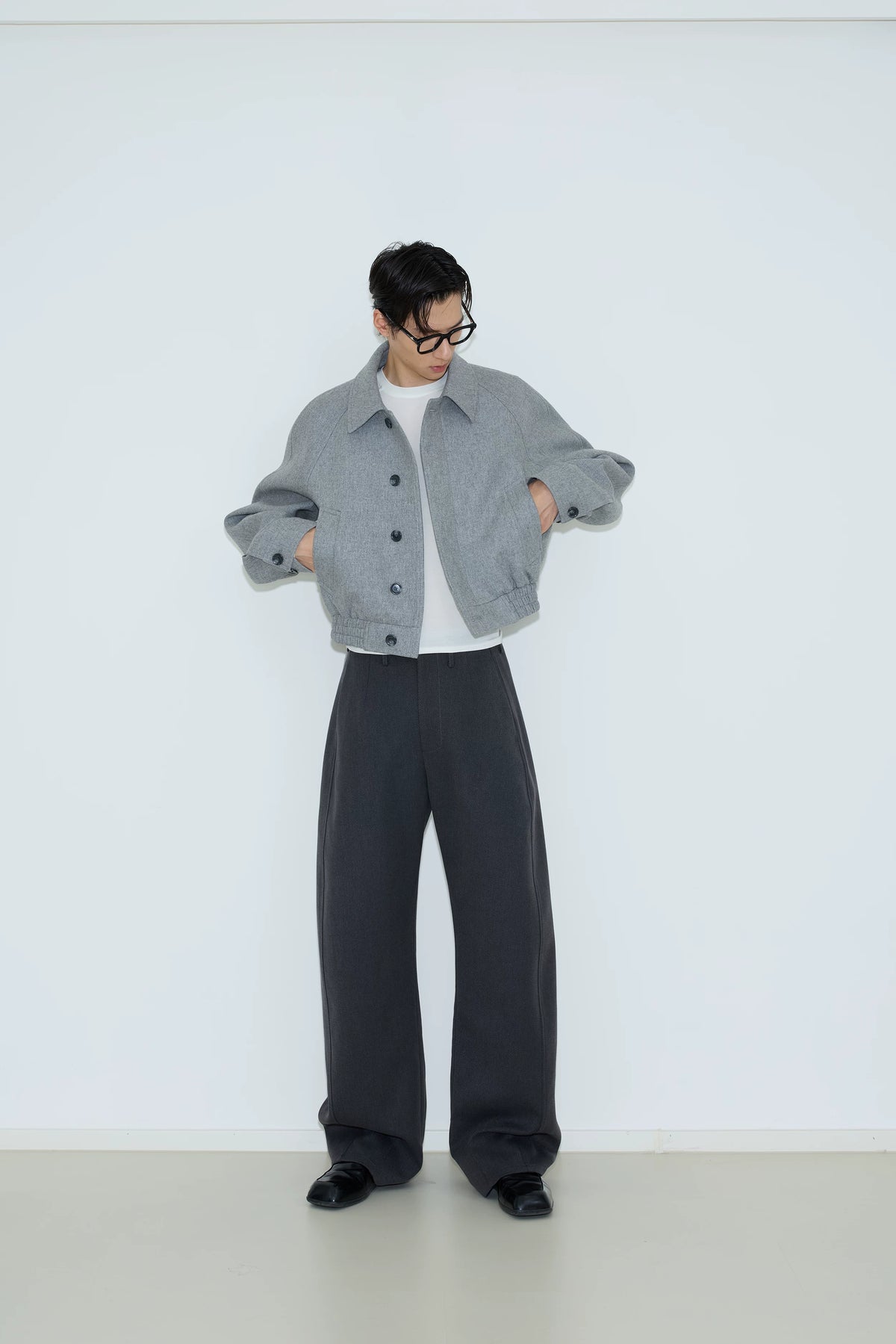Curved-Leg Twill Tailored Trousers product view 5
