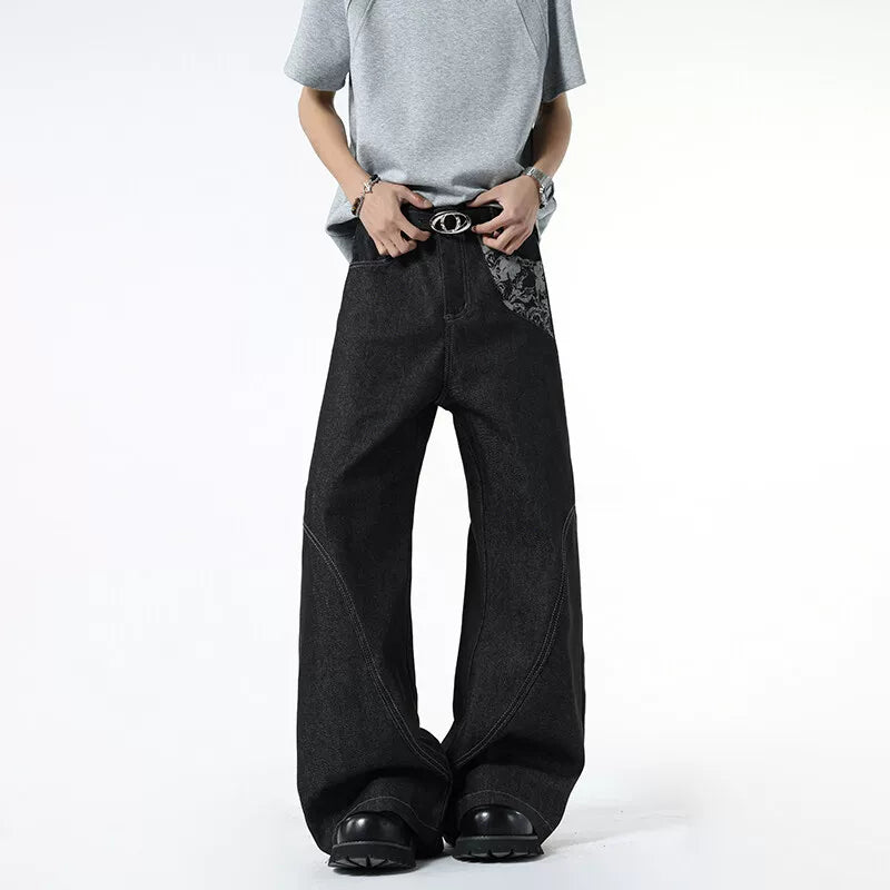 Snake-Print Curved Baggy Jeans product view 5
