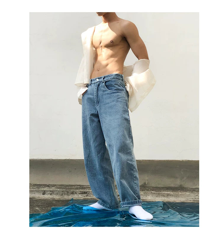 Peacock-Blue Washed Wide-Leg Jeans product view 4