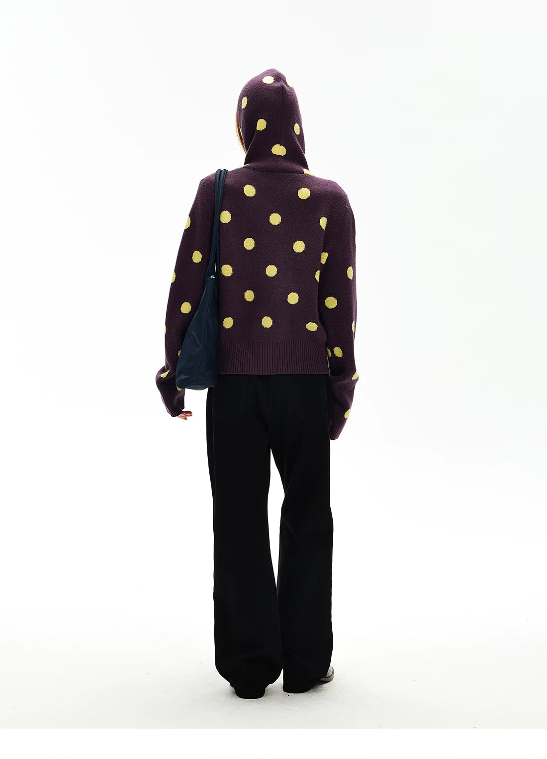 Polka-Dot Zip Knit Hoodie product view 6