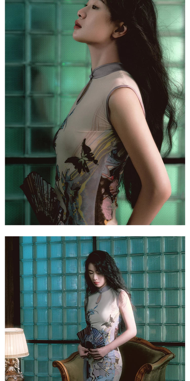 Painterly Sleeveless Qipao Maxi Dress product view 3