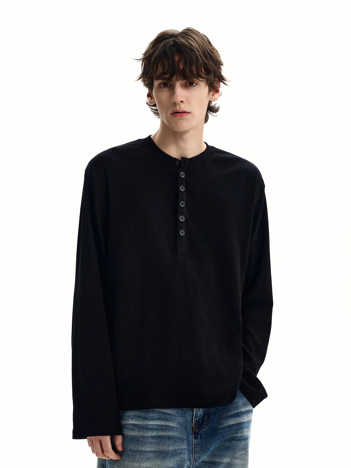 Extended-Placket Long-Sleeve Henley Top product view 1